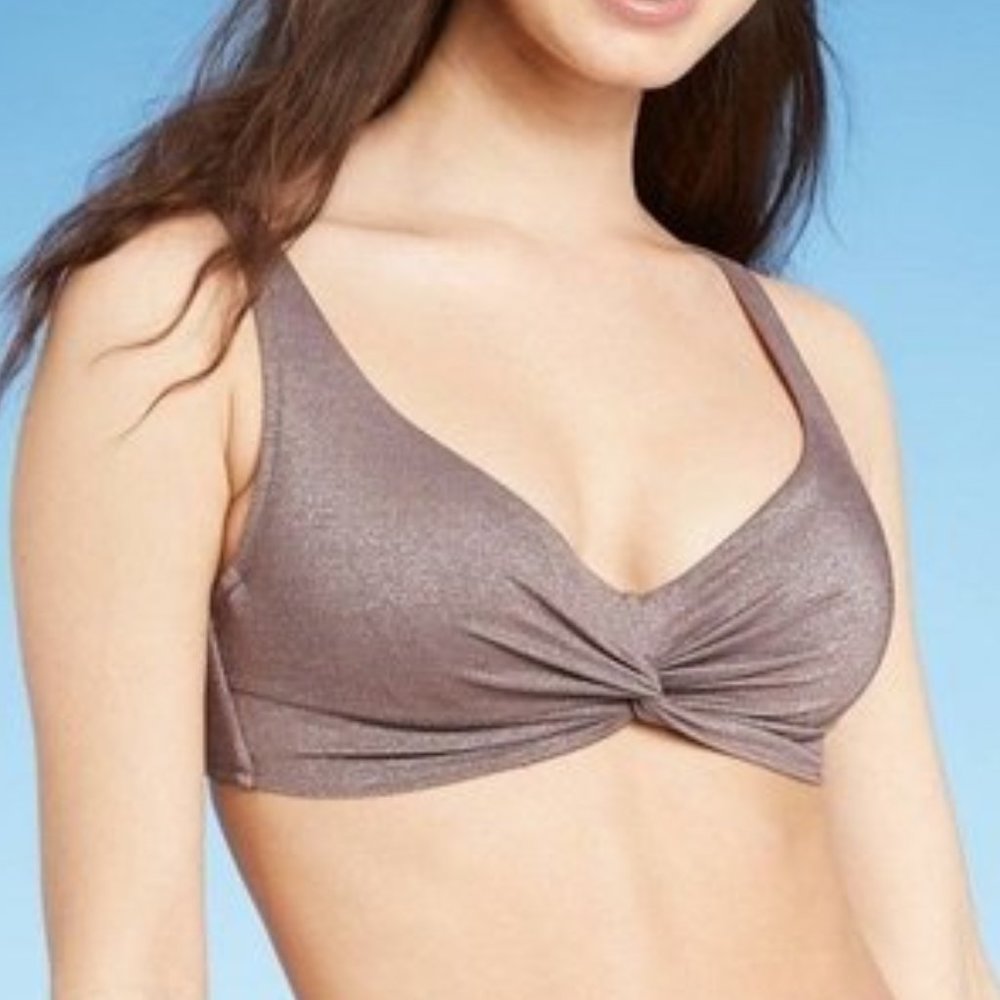 Women's Twist-Front Bralette Bikini Top - Shade & Shore™ Metallic 34B NWT